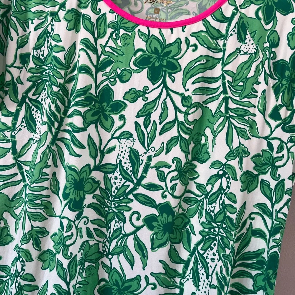Lilly Pulitzer Women's Medium Margene PJ Sleep Dress Leaf Green Pink Escape Plan